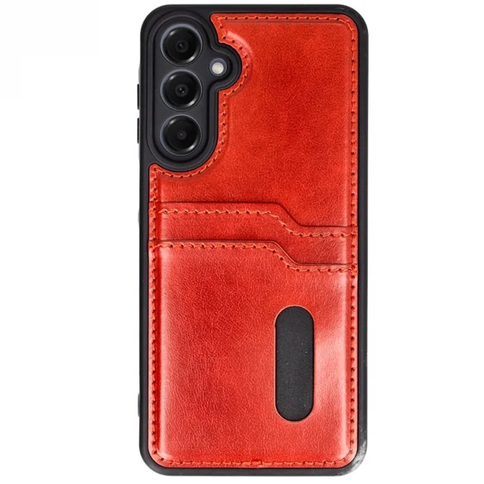 Samsung Galaxy S24 Fe Kılıf Sara Kartvizitli Deri Kılıf - Kırmızı