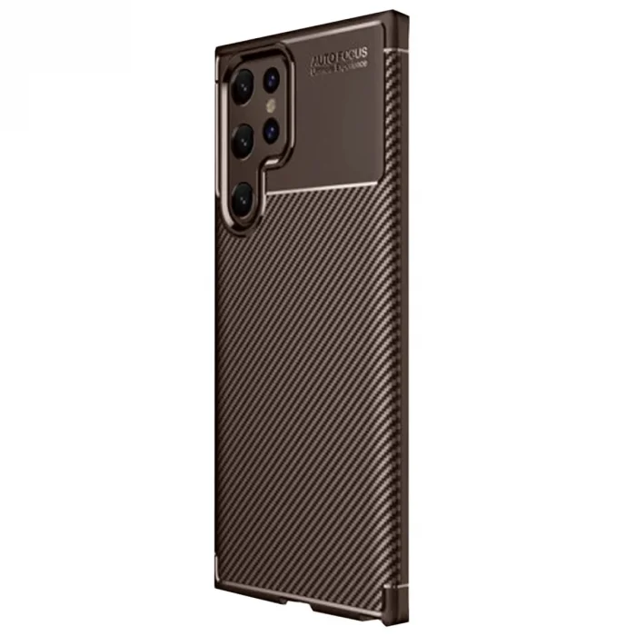 Samsung Galaxy S25 Ultra Kılıf Auto Focus Karbon Kapak - Kahverengi
