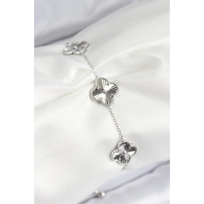 VIP Pirinç Yonca Model Gümüş Renk Kadın Bileklik