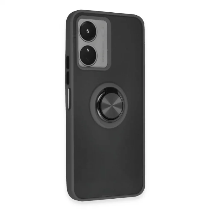 Vivo Y16 Kılıf Montreal Yüzüklü Silikon Kapak - Siyah