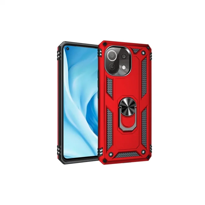 Xiaomi Mi 11 Lite Kılıf Sofya Yüzüklü Silikon Kapak - Kırmızı