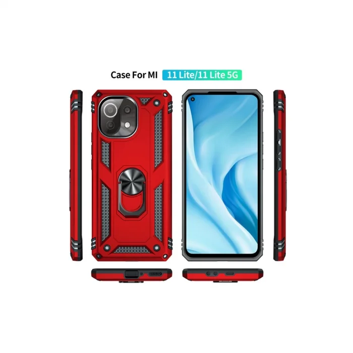 Xiaomi Mi 11 Lite Kılıf Sofya Yüzüklü Silikon Kapak - Kırmızı