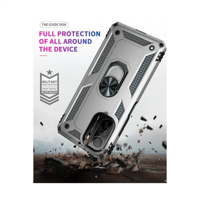 Xiaomi Poco F3 Kılıf Sofya Yüzüklü Silikon Kapak - Gümüş