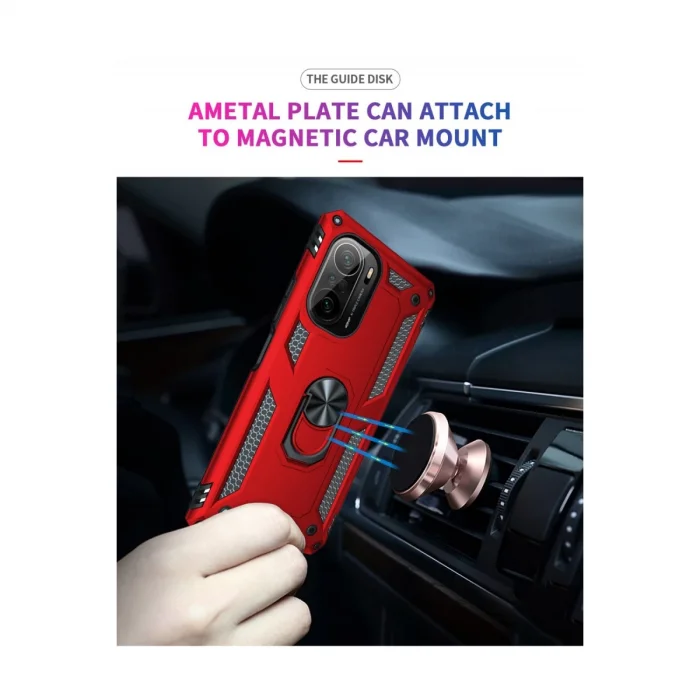 Xiaomi Poco F3 Kılıf Sofya Yüzüklü Silikon Kapak - Kırmızı