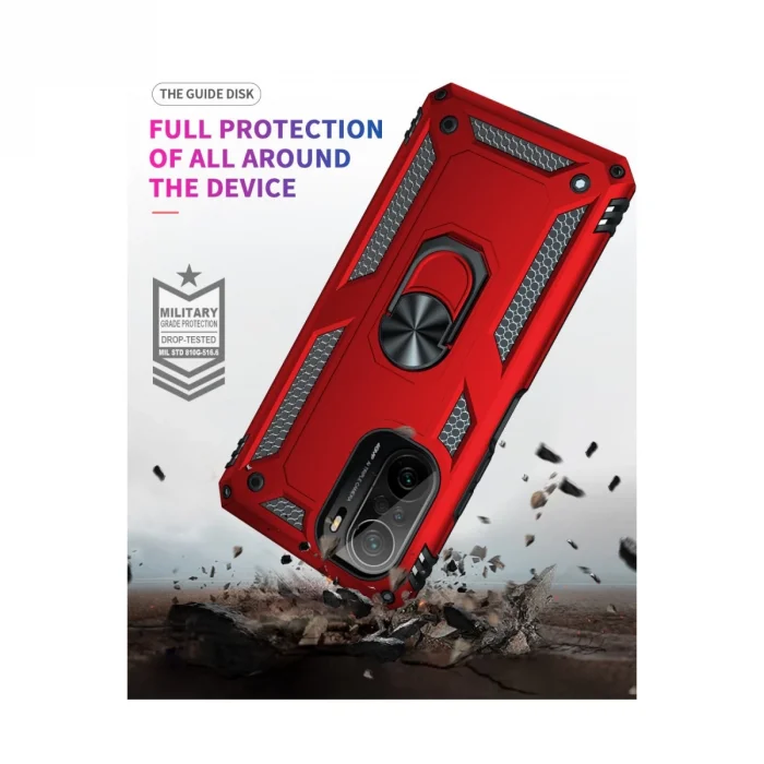 Xiaomi Poco F3 Kılıf Sofya Yüzüklü Silikon Kapak - Kırmızı