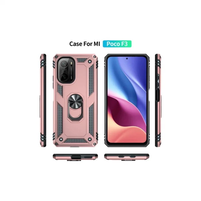 Xiaomi Poco F3 Kılıf Sofya Yüzüklü Silikon Kapak - Rose