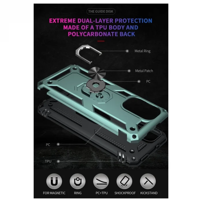 Xiaomi Poco F3 Kılıf Sofya Yüzüklü Silikon Kapak - Yeşil