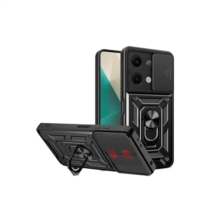 Xiaomi Poco X6 Kılıf Pars Lens Yüzüklü Silikon - Siyah