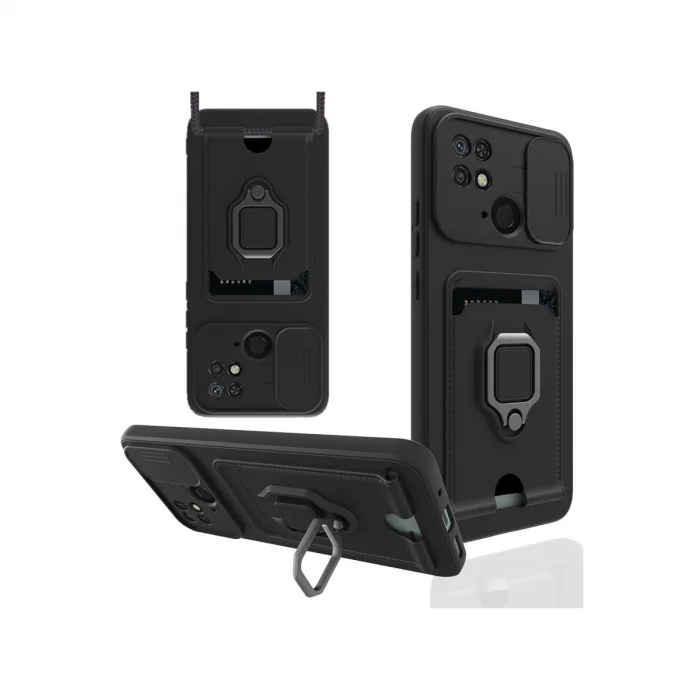 Xiaomi Redmi 10c Kılıf Zuma Kartvizitli Yüzüklü Silikon - Siyah