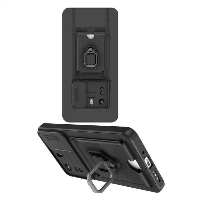 Xiaomi Redmi 13c Kılıf Zuma Kartvizitli Yüzüklü Silikon - Siyah