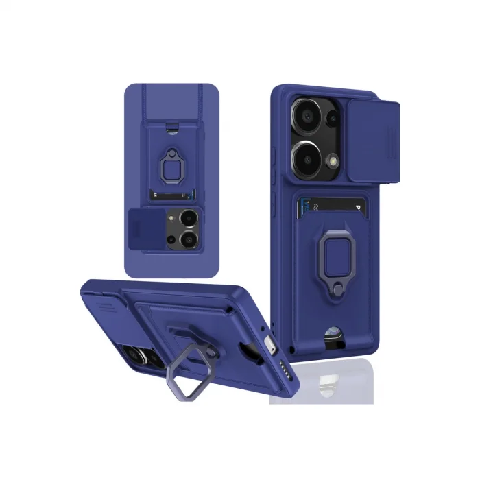 Xiaomi Redmi Note 13 Pro 4g Kılıf Zuma Kartvizitli Yüzüklü Silikon - Lacivert