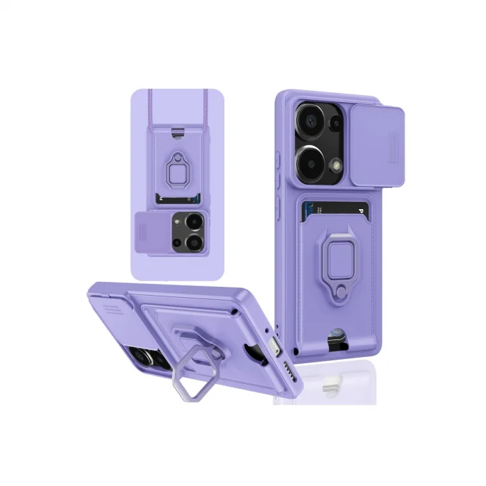 Xiaomi Redmi Note 13 Pro 4g Kılıf Zuma Kartvizitli Yüzüklü Silikon - Lila