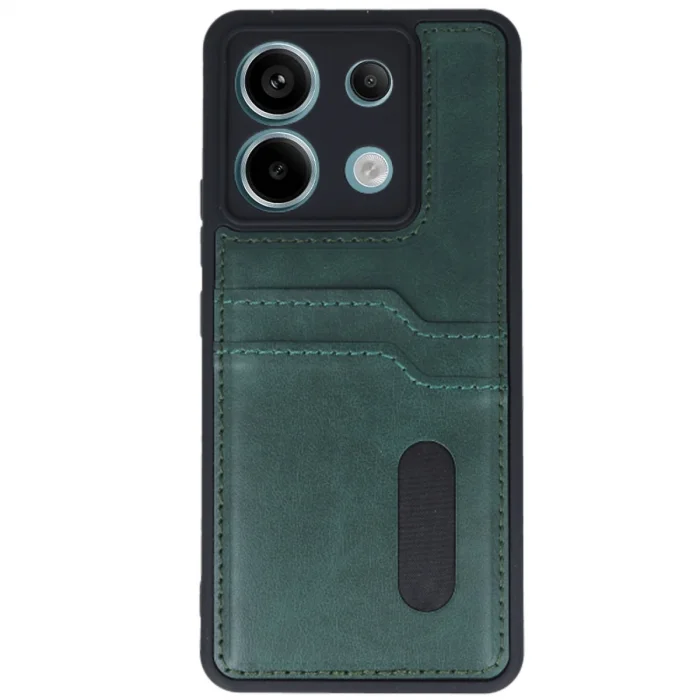 Xiaomi Redmi Note 13 Pro 5g Kılıf Sara Kartvizitli Deri Kılıf - Koyu Yeşil