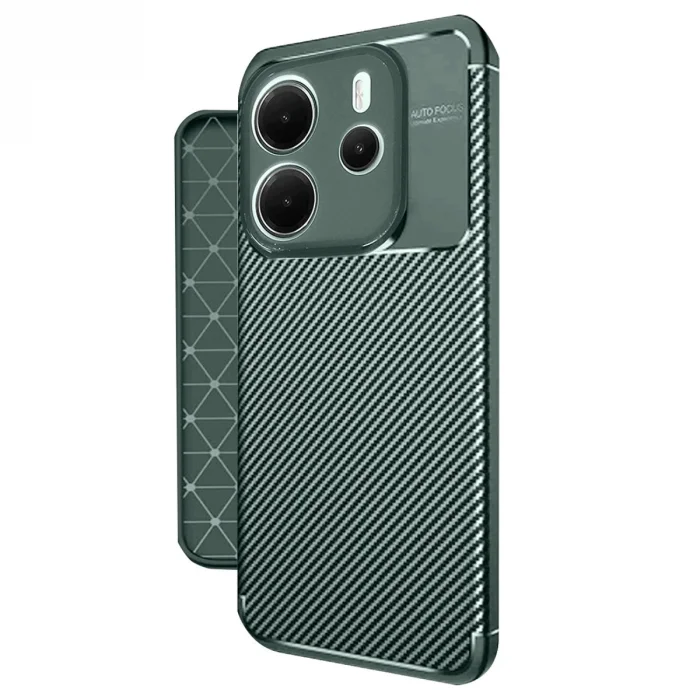 Xiaomi Redmi Note 14 4g Kılıf Auto Focus Karbon Kapak - Koyu Yeşil
