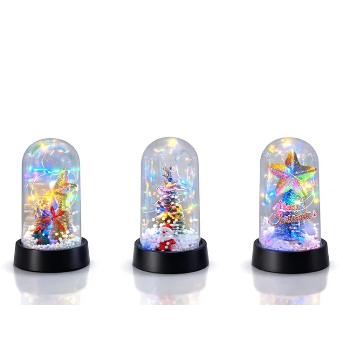 Yılbaşı Temalı Işıklı  Dekoratif Cam Fanus Alk5038