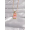 316L Çelik Gold Renk Pembe Mineli Güneş Model Tarot Kolye