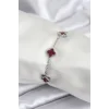 316L Çelik Gümüş Renk Bordo Baby Boy Yonca Kadın Bileklik