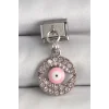 316L Çelik Gümüş Renk Sallantı Zirkon Taşlı Pembe Göz Model Nomination Charm