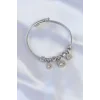 316L Çelik Gümüş Renk Zirkon Taşlı Model Charm Bileklik