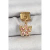 316L Çelik Sallantılı Zirkon Taşlı Çiçek Figürlü Kelebek Model Gold Renk Nomination Charm