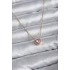 316L Çelik Zincir Gold Renk Pembe Zirkon Taşlı Charm Kadın Kolye