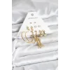 Gold Renk Pirinç Kadın 6 Çift Küpe Seti