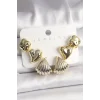 Gold Renk Yonca Kalp Deniz Kabuğu Figür CCB Kadın Küpe Seti