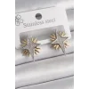 Pirinç Gold Gümüş Renk Zirkon Taşlı Kutup Yılıdız Model Kadın Küpe
