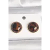 Pirinç Gold Renk 3D Daire Leopar Model Kadın Küpe