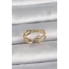 Pirinç Gold Renk Ayarlanabilir Zirkon Taşlı Sarmal Model Kadın Yüzük
