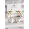 Pirinç Gold Renk Beyaz İnci Kiraz Model Kadın Küpe