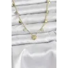 Pirinç Gold Renk Kalp Model Kadın Kolye
