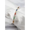 Pirinç Gold Renk Karışık Renkli Kare Zirkon Taşlı Kadın Bileklik