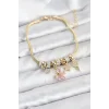 Pirinç Gold Renk Pembe Kelebek Charmlı Kadın Bileklik