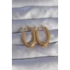 Pirinç Gold Renk Zirkon Taşlı Oval Model Küpe