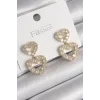 Pirinç Gold Renk Zirkon Taşlı Sallantı Kalp Model Kadın Küpe