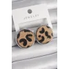 Pirinç Gümüş Renk Daire Plaka Model Leopar Desenli Kadın Küpe
