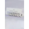 Pirinç Gümüş Renk Oval Küpe Seti