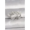 Pirinç Gümüş Renk Zirkon Taşlı Beyaz Mineli Kelebek Model Ayarlanabilir Yüzük