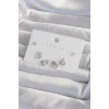 Pirinç Gümüş Renk Zirkon Taşlı Damla Model Küpe Seti