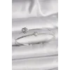 Pirinç Gümüş Renk Zirkon Taşlı Kalp Model Kadın Bileklik