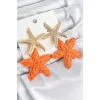 Pirinç Sallantılı Turuncu Deniz Yıldızı Model Gold Renk Hasır Küpe