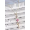 Pirinç Zincir Gold Renk Pembe Zirkon Taşlı Y Kolye