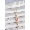 Pirinç Zincir Pembe Gold Renk Zirkon Taşlı Y Kolye