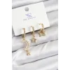 Pirinç Zİrkon Taşlı Ay Ve Hilal Model Gold Renk 3lü Kadın Küpe