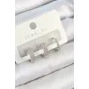 Pirinç Zirkon Taşlı Halka Model Gümüş Renk 3lü Çift Kadın Küpe Set