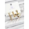 Pirinç Zİrkon Taşlı Kalp Model Gold Renk 3lü Kadın Küpe