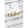 Pirinç Zİrkon Taşlı Kalp Model Gold Renk 3lü Kadın Küpe