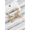 Pirinç Zirkon Taşlı Kıvrımlı Model Gold Renk Kadın Küpe