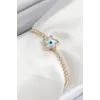 Pirinç Zirkon Taşlı Nazar Yıldız Model Gold Renk Asansörlü Kadın Bileklik